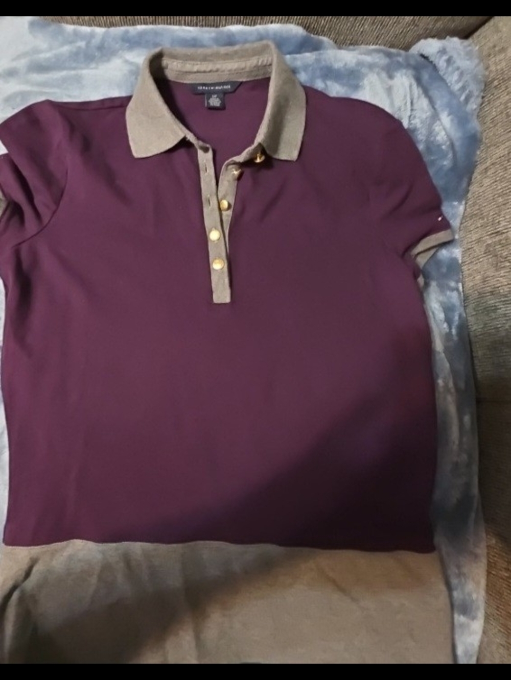 Classic Polo Shirt with Contrast Trim - Plum & Taupe